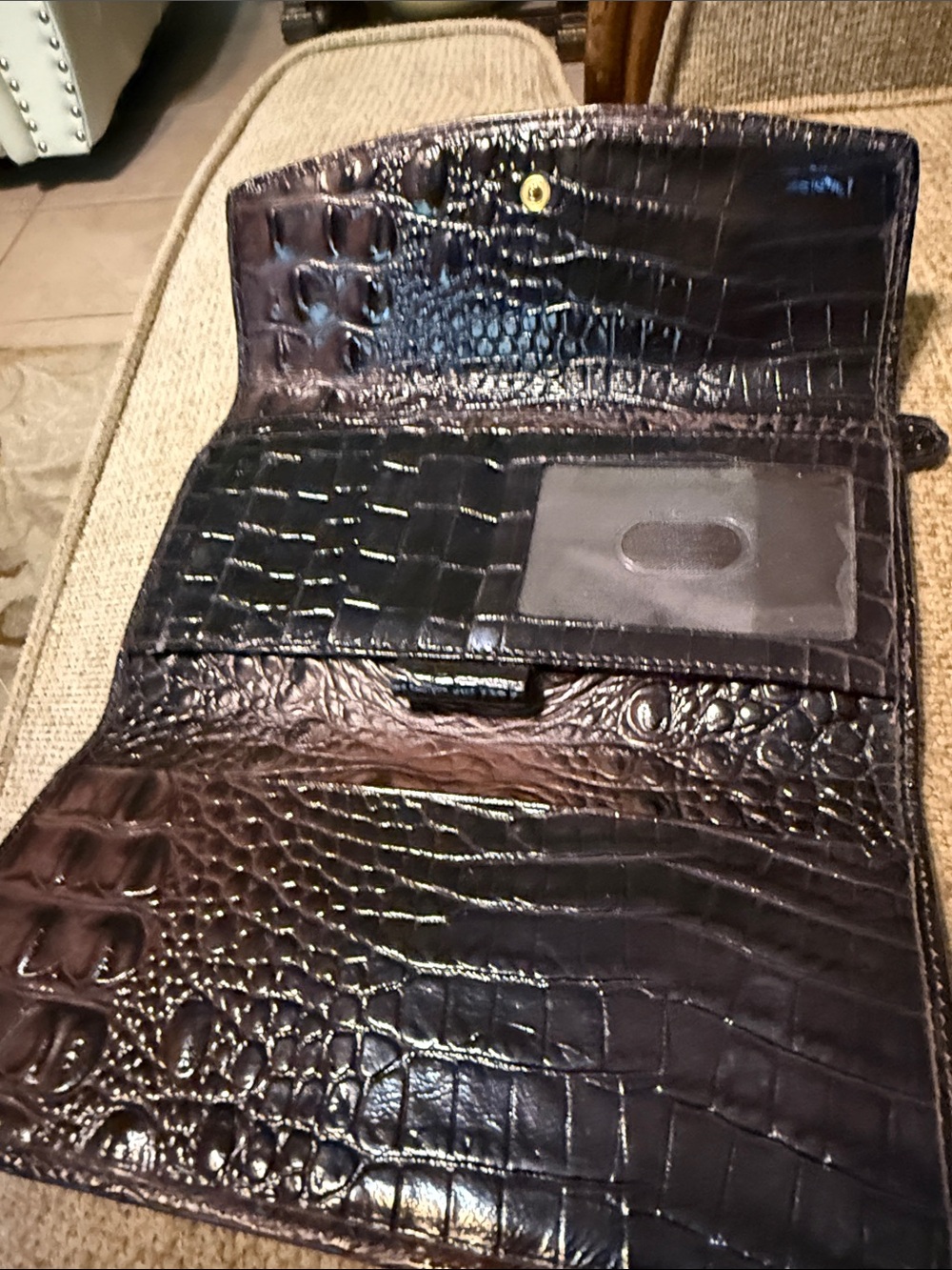 Brahmin Dark Brown Croc-Embossed Leather Wallet/Clutch
